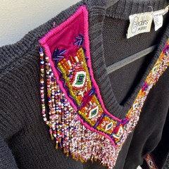 Cedars Woman Vintage Beaded Fringe Sweater XL 2x Black Southwest Art to Wear