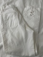 Vintage Sasson High Waisted Denim White Jeans Zip Ankle Women’s Ankle Bows 26×27