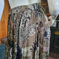 Vtg 90s Bohemian Gypsy Rayon Broomstick Safari Animal Print Midi Skirt M/L/XL