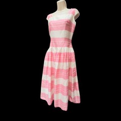 Semi-Sheer Silk Organza Peppermint Stripe Barbie Pink Vintage Tea Dress 1990’s