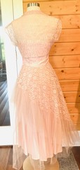 Vintage 1950s strapless prom dress w lace bolero dusty pink asymmetrical cupcake