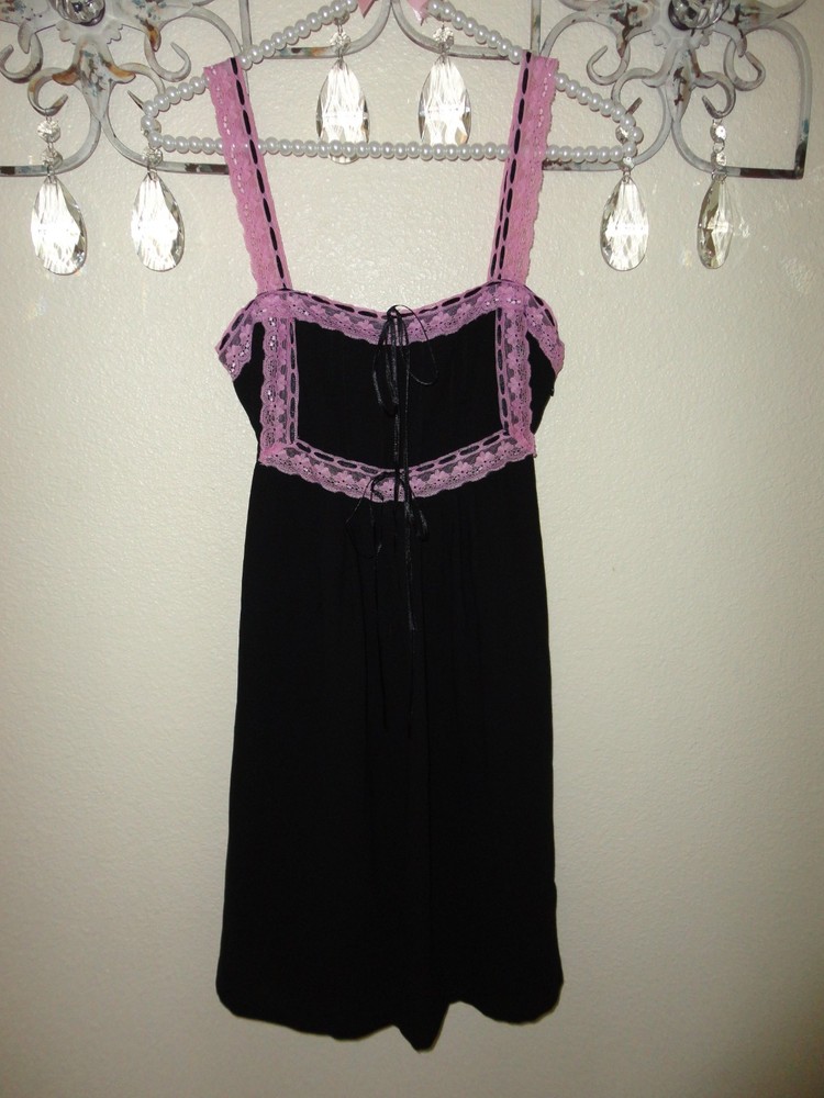 VTG ’90S NWT BETSEY JOHNSON BLACK & LILAC LACE EMPIRE WAIST BABYDOLL SLIP SIZE 2