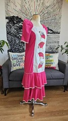 VTG 80s SIDAN HAWAII Tiered Midi MuuMuu Dress Med Beach Resort asian embroidered