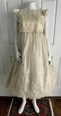 Vintage 1950’s Tulle Full Skirt Ivory Embroidered Formal Gown Dress XS-XXS