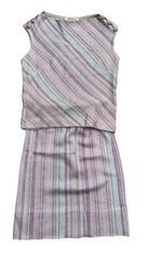 VTG 50s 60s Tannel Knits 2 Piece Sleeveless Top Skirt Set Silver Pink Thread