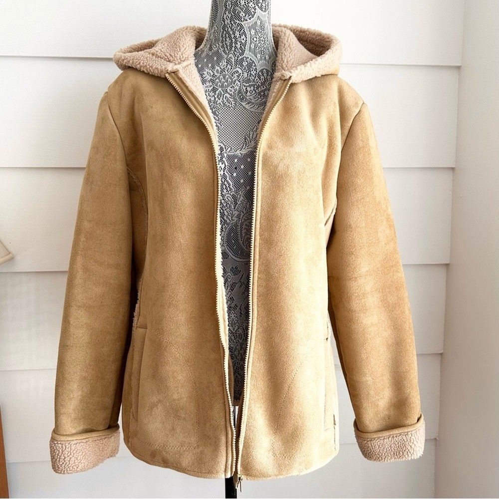 Vintage Faux Suede and Shearling Hooded Coat by Bass Fisherman Aesthetic XL