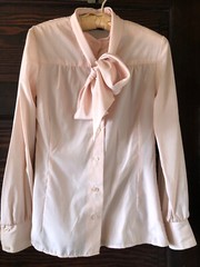Vintage 80’s Patty Woodard Shirt Light Pink Neck Scarf Gathered Bust Aprox S