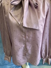 Vtg 80s Rich Affordables Secretary Blouse Lavender Pussy Bow Puff Sleeve Poly 10