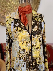 VTG 1960s Psychedelic Polyester Zip Front Caftan Maxi Patio Lounge Dress