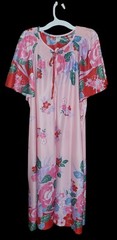 Vintage Muumuu Style Nightgown Dress Pink Floral Polyester Size 38/40 1/2 Zipper