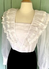 VTG Black Velvet White Organza Dress Straight Skirt Puff Slv Sailor Ruffle 7-8