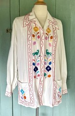 MINT 50s Cristina’s Boutique Mexican Tourist Shirt Hand Chain-Stitch Embroidery