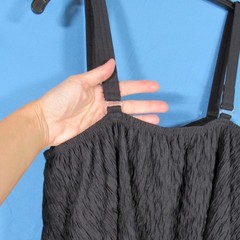 VTG ROBBY LEN Black TEXTURED KNIT Lined ELASTIC TRIM Swim Beach TANKINI TOP 24W