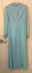 Vintage 70s Aqua Formal Gown Lace Duster Size Medium Mother Of Bride Dress Blair