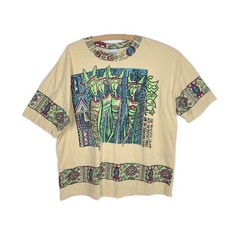 Vintage 90s All Over Print Tee Tshirt 23×25″ Bali Souvenir Indonesia Tribal Ooak