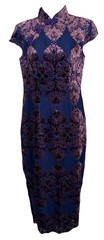 Vintage Bespoke Chinese Cheongsam Blue / Purple Burnout Velvet Qipao Dress S