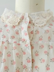 70s Rosebud Floral Midi Dress Pointed Lace Collar/Flutter Sleeve Prairie Cottage