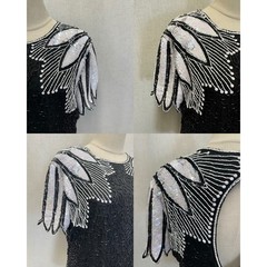 Stenay 100% Silk Beaded Sequin Black White Top Womens 14 Vintage Evening Blouse