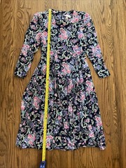Vtg 80s Betsy’s Things Drop Waist Floral Femme Garden Cottagecore Midi Dress M/L
