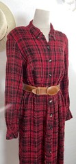VTG EXPO plaid long dress size 14W buttons red black casual western made USA