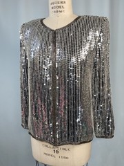 Vintage Sequin Top SIZE SMALL silver jacket STENAY 80s 90s classic formal