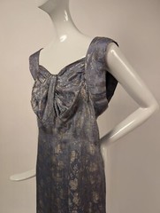 1930’S METALLIC SILVER LAME DRESS W LEAF PATTERN