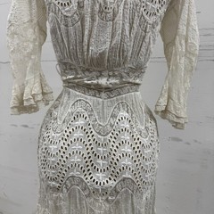 Antique Edwardian Lace Dress Broderie Anglaise & Irish Crochet Bridal Wedding