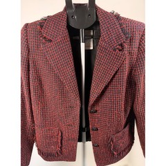 Lana Lee Canada Vintage Red Black Textured Fringe Blazer Skirt Suit Set Size 6