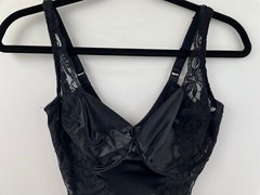 Vtg Bali 36D Lingerie Teddy Black Lace Nylon Underwire Womens A4-01