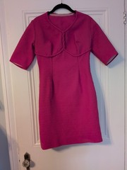 Vintage Metal Zipper Hot Pink Dress with Darts Size S/M Women’s 3/4 Sleeves 60s