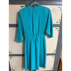 Vintage California Girl Petrina Aberle Teal Pleated Midi Dress 12 80s Modest
