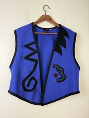 Vintage Beppa 2 1980s Blue Geometric Art Felted Wool Vest New Wave Size 2