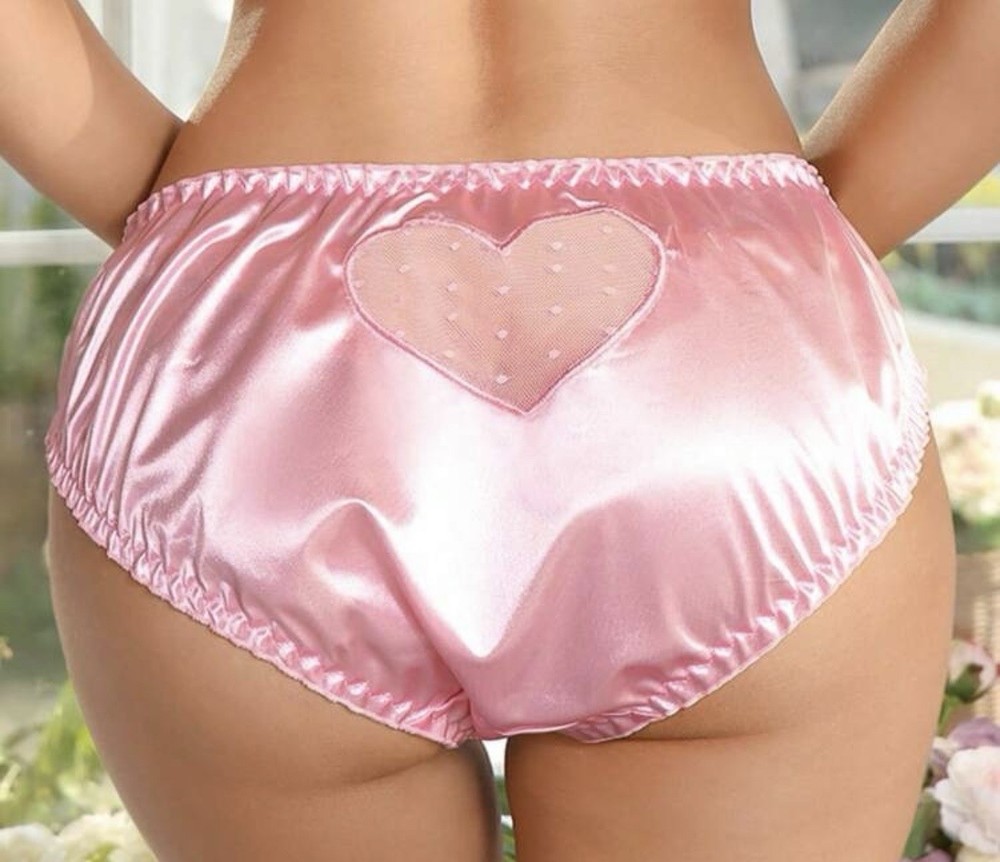 Glossy Pink Satin w Sheer Mesh ❤️ Bum & Front Bow Decor Bikini Panties XL NEW