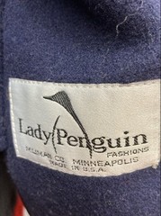 Vintage 80s Lady Penguin Women’s Red Wool Hooded Coat Plaid Scarf USA Sz 20.5