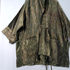 VTG 90s Lorain Croft Green Silk Paisley Jaquard Kimono Style Smoking Jacket