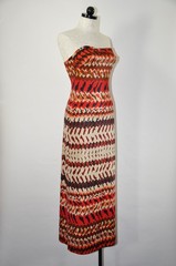 60s Vintage Red Orange Striped Bullet Bra Strapless Beach Cover Up Maxi Dress S