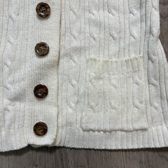 Vintage Montgomery Ward Cable Knit Hooded Cardigan Sweater Ivory w/ Wood Buttons