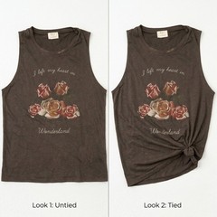 Project Social T “Wonderland” Rose Distressed Muscle Tank – 90s Grunge – Small