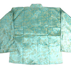 Vintage 50s Brocade Silk Tang Jacket Sz Sm Garden Scene Turquoise NEWLOOK Label