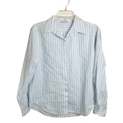 Vtg Miss Fashionality Button Down Shirt Coastal Preppy Blue White Junior’s 13-14