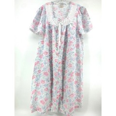 Vintage Carriage Court Floral Lace Nightgown Robe Pastel Pink Blue Seersucker
