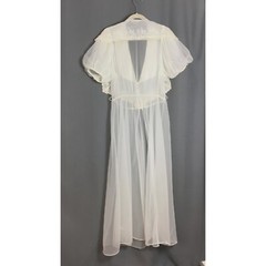 Vintage L Ivory Peignoir Set Val Mode Nightgown Robe Puff Sleeve Pearl Buttons