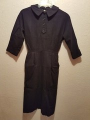 vintage NAVARRE Jr. women collared black wool dress Amish style (see pics)