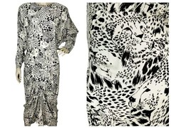 Vintage Ashlee California Cheetah Cat Print Gathered Batwing Sleeve Dress Size 8