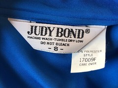 Vtg Judy Bond Womens Sz 8 Royal Blue Polyester Button Up Blouse Neck Tie Collar