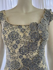 1960s Terry Allen Milgrim Beaded Floral Applique Cocktail Dress