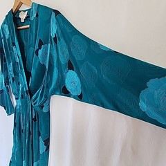 Vintage 80’s Silk Studio 100% Silk Dress Teal Blue & Black Size 8