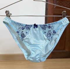 Vintage Baby Blue Polyester Panty Hi Cut Bikini Sz.9/2XL Sheer Floral Lace Brief