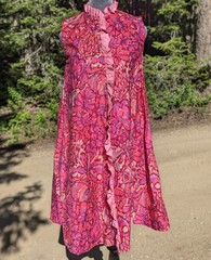 Vintage 60s 70s Hawaiian Floral Butterfly Dress S Pineapple Tiki Ruffle A-Line
