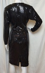 VTG 80s 90s Night Way Black Sequin Body Con Cocktail Party Midi Wrap Dress 6/S